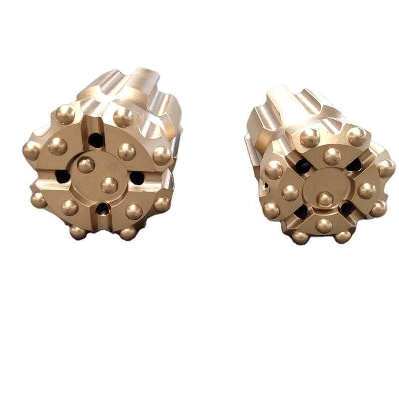 Educational illustration of six drill button shapes for DTH drilling