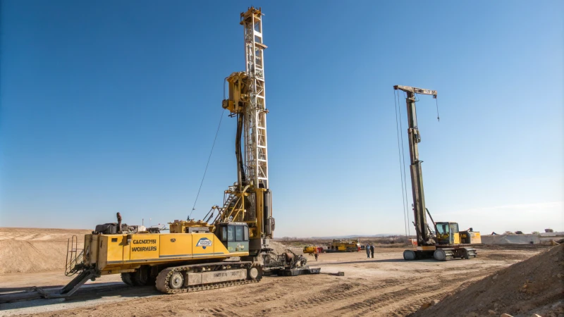A drilling site with two rigs for different drilling techniques.