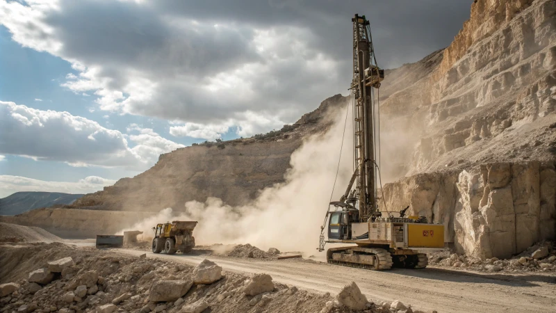A large drilling rig operating on a rocky site