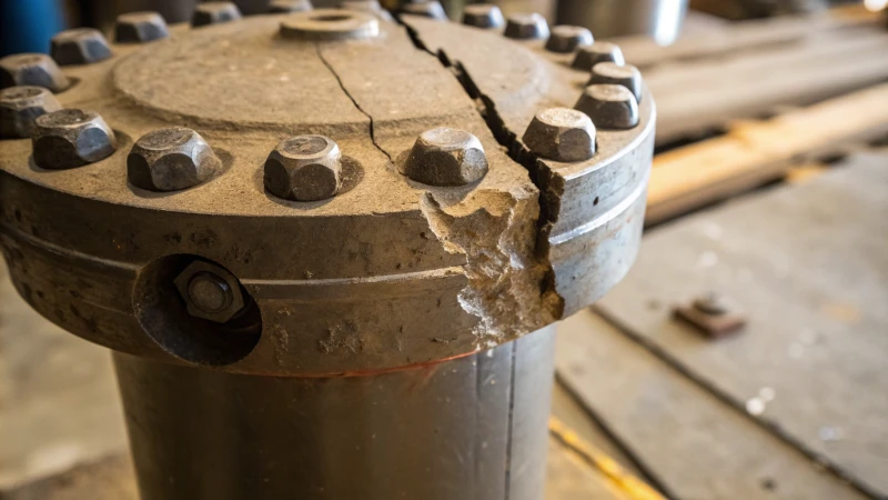 Close-up of a damaged DTH button bit showing cracks and wear