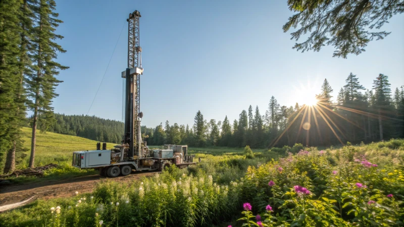 DTH drilling rig in a lush green landscape