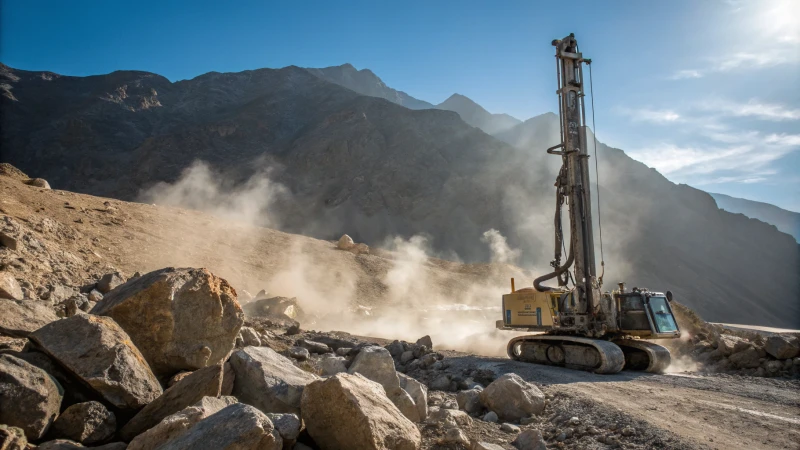 DTH drilling rig working on rocky terrain