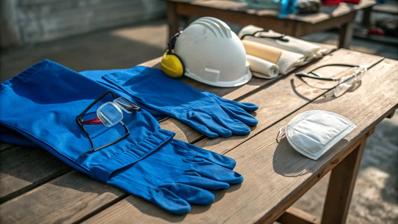 Arrangement of personal protective equipment on a workbench