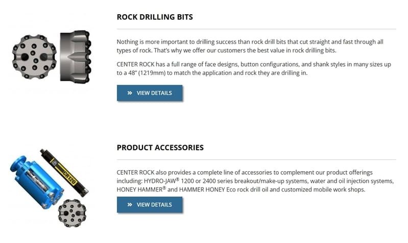 Center Rock DTH Bits Series showcasing various sizes and designs for efficient drilling applications in diverse terrains.