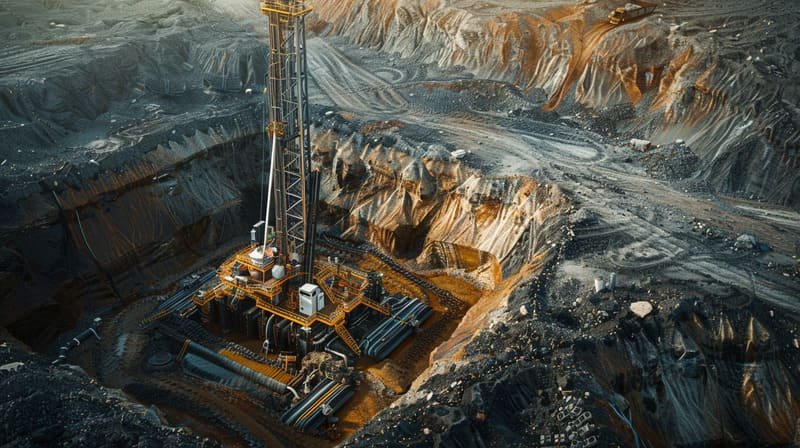 A directional drilling setup is shown, focusing on the extraction of gas deposits from deep within the earth.