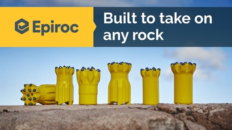 Epiroc brand DTH bits displayed, showcasing their robust design and precision engineering for efficient drilling operations.