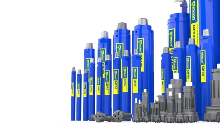 Mincon brand DTH bits displayed, showcasing their robust design and precision engineering for efficient drilling operations.