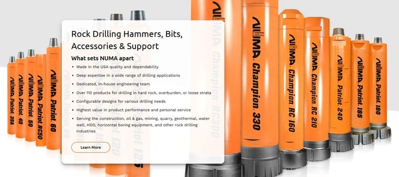 A collection of Numa Brand DTH drill bits showcasing various sizes and designs for efficient drilling applications.
