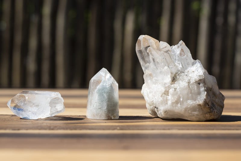 Close-up view of diverse quartz rocks