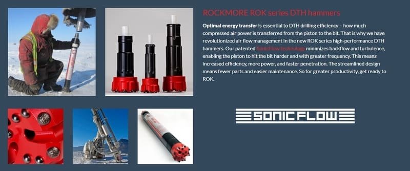 Rockmore Brand DTH hammers displayed, showcasing their robust design and advanced drilling technology for efficient performance.