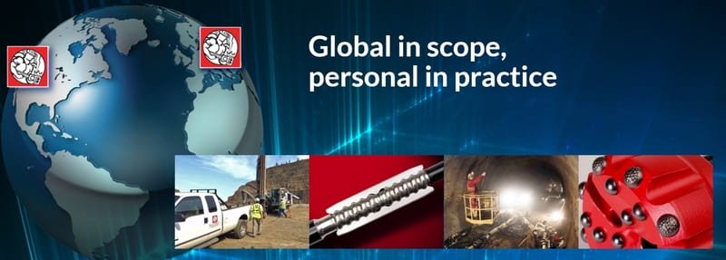 Display of Rockmore DTH Bits showcasing various sizes and designs for drilling applications.
