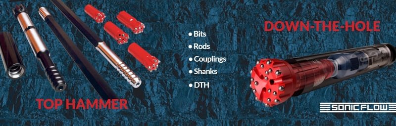 Rockmore DTH drilling products displayed, showcasing advanced technology for efficient drilling operations in various terrains.