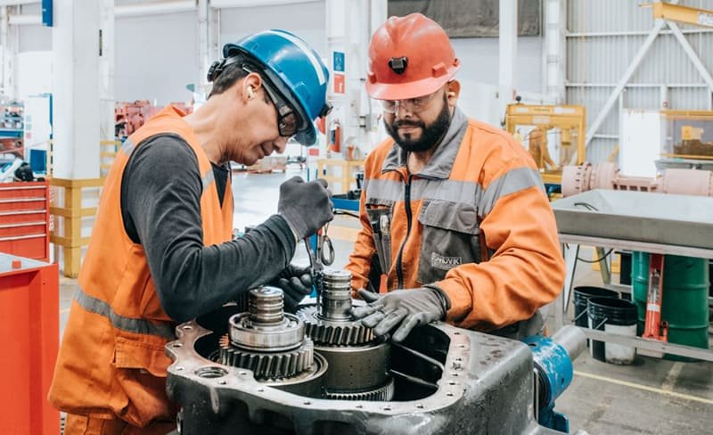 A modern warehouse showcasing Sandvik products and machinery