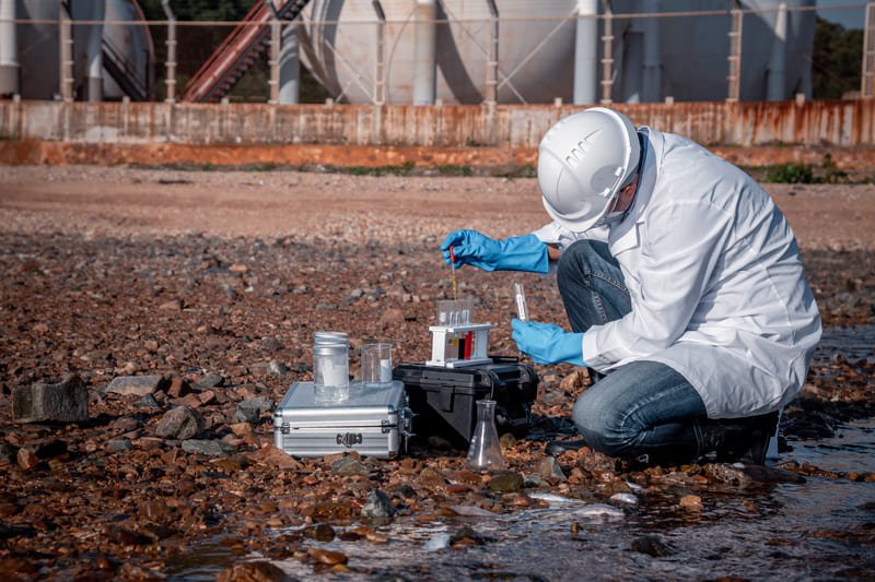 Soil gas sampling equipment set up in a field, collecting data for environmental analysis and contamination assessment.