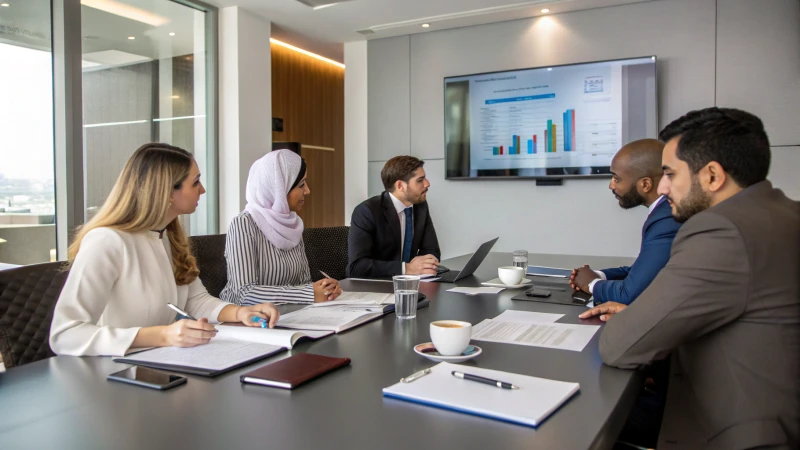 Diverse group in a business meeting discussing strategies