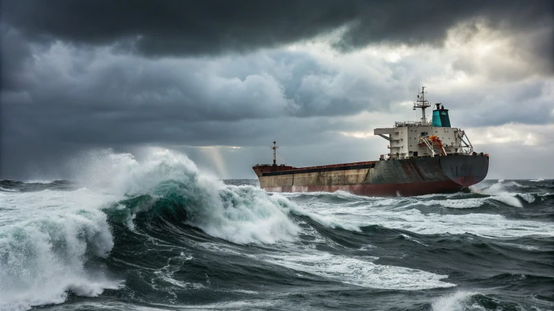 A large cargo ship navigating through choppy ocean waters