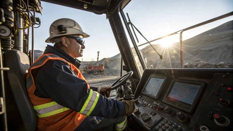 A drilling operator in safety gear controlling a drilling rig