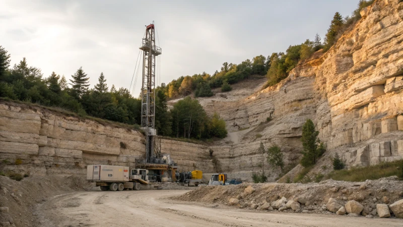 A modern drilling rig at a siltstone rock formation site