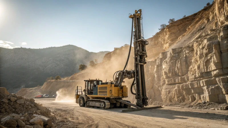 DTH drilling rig operating on a rocky site