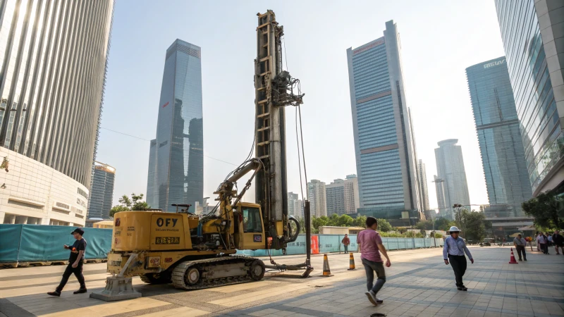 DTH drilling rig working in a busy city center