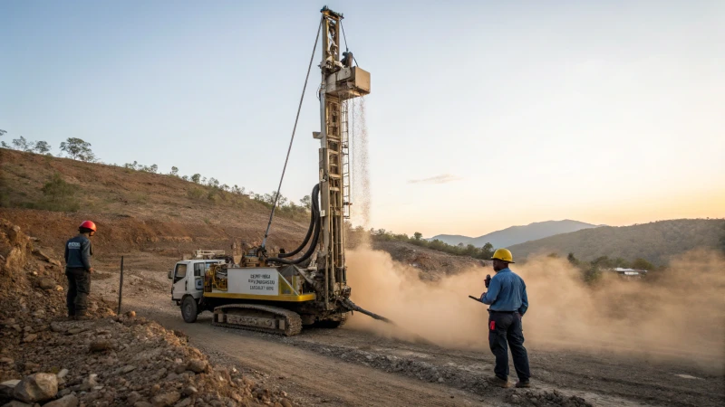 DTH drilling rig at work on rugged terrain