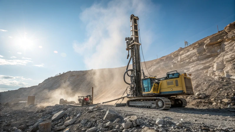 DTH drilling rig on rocky terrain