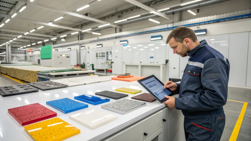 An industrial engineer examining material samples in a workshop