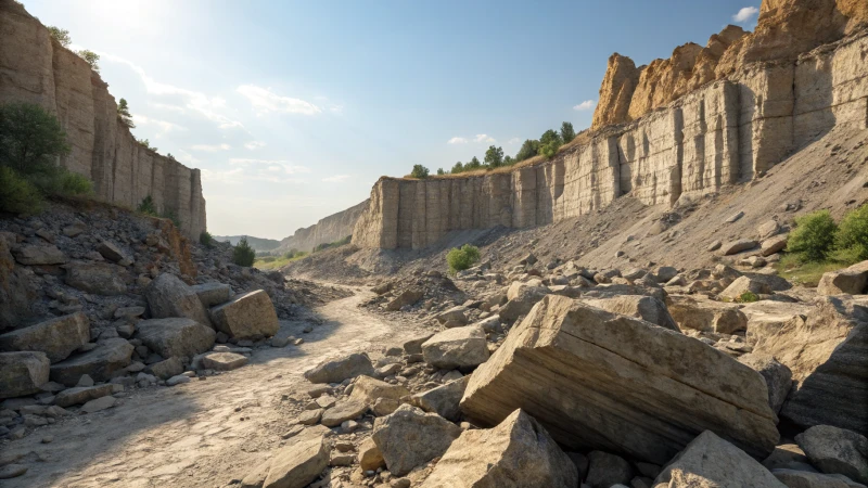 A geological landscape with sharp-edged rocks and abrasive stones