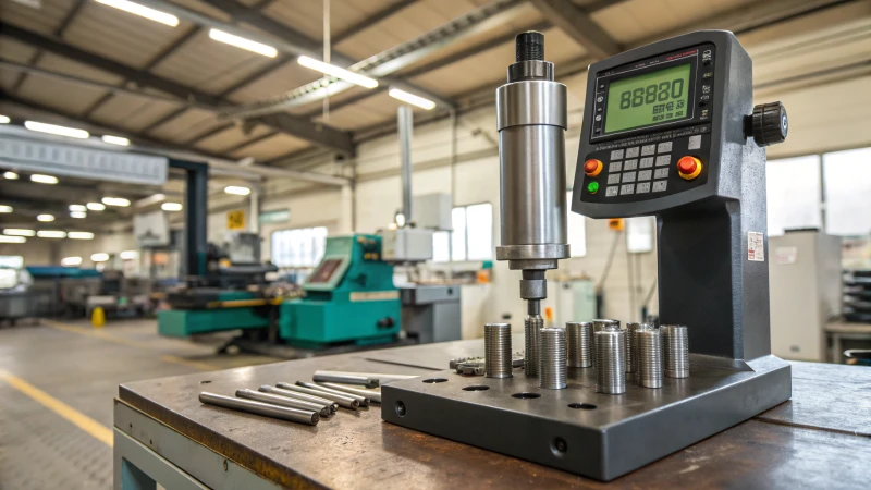 Hardness testing machine with DTH bits on workbench