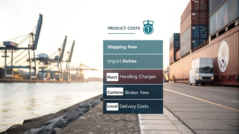 Infographic on import costs with labeled sections