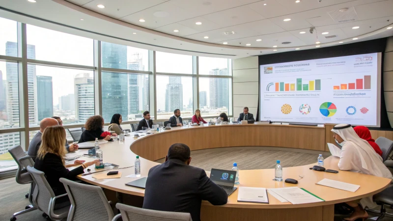 A diverse group of business professionals in a modern conference room discussing ideas.