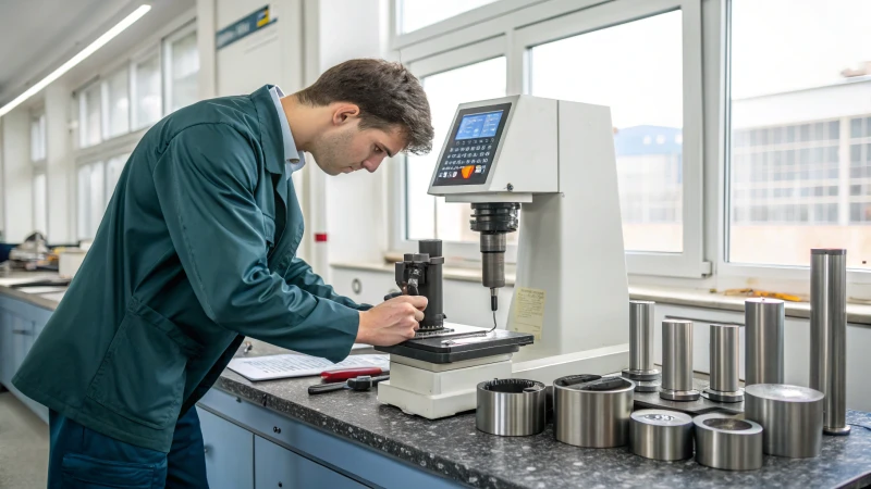 A technician performing hardness testing in a modern laboratory