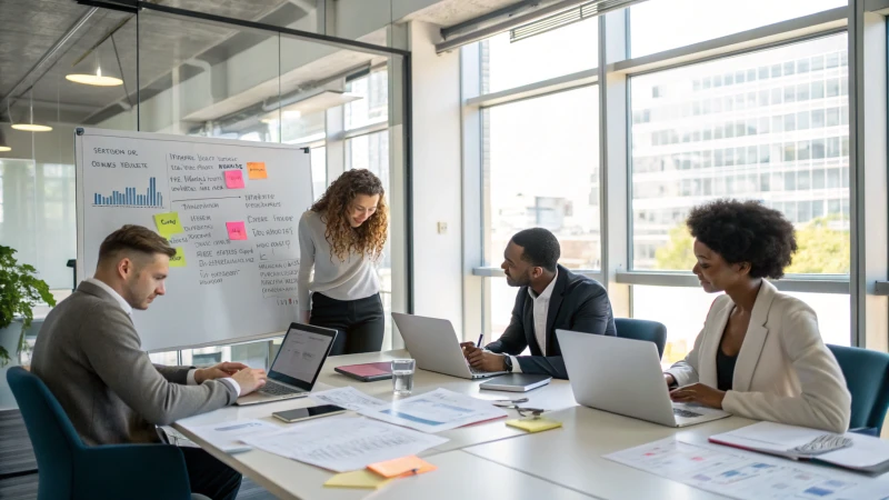 A diverse team in a modern office discussing import regulations