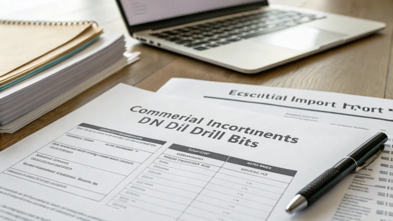 A well-organized office table with essential import documents for DTH drill bits