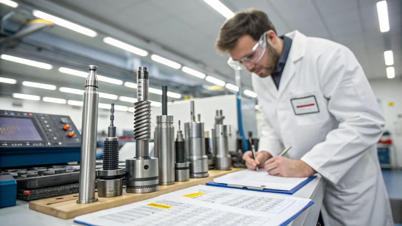 Engineer inspecting drill bits in a laboratory