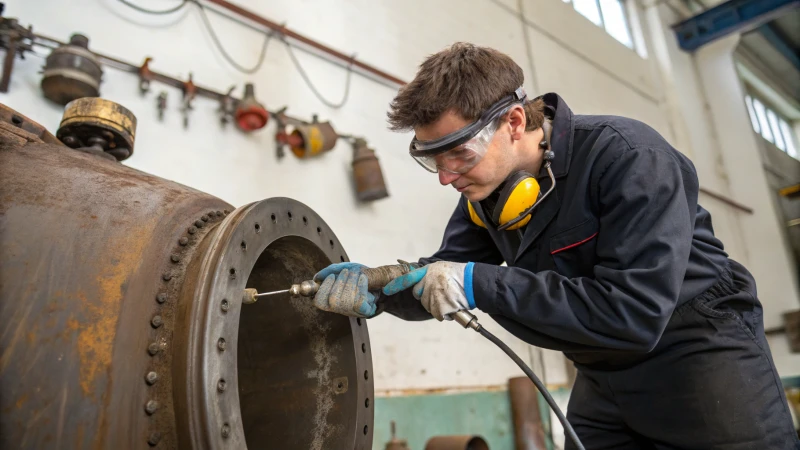 Technician applying anti-corrosion agents to a machine